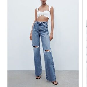 Zara ripped wide leg jeans